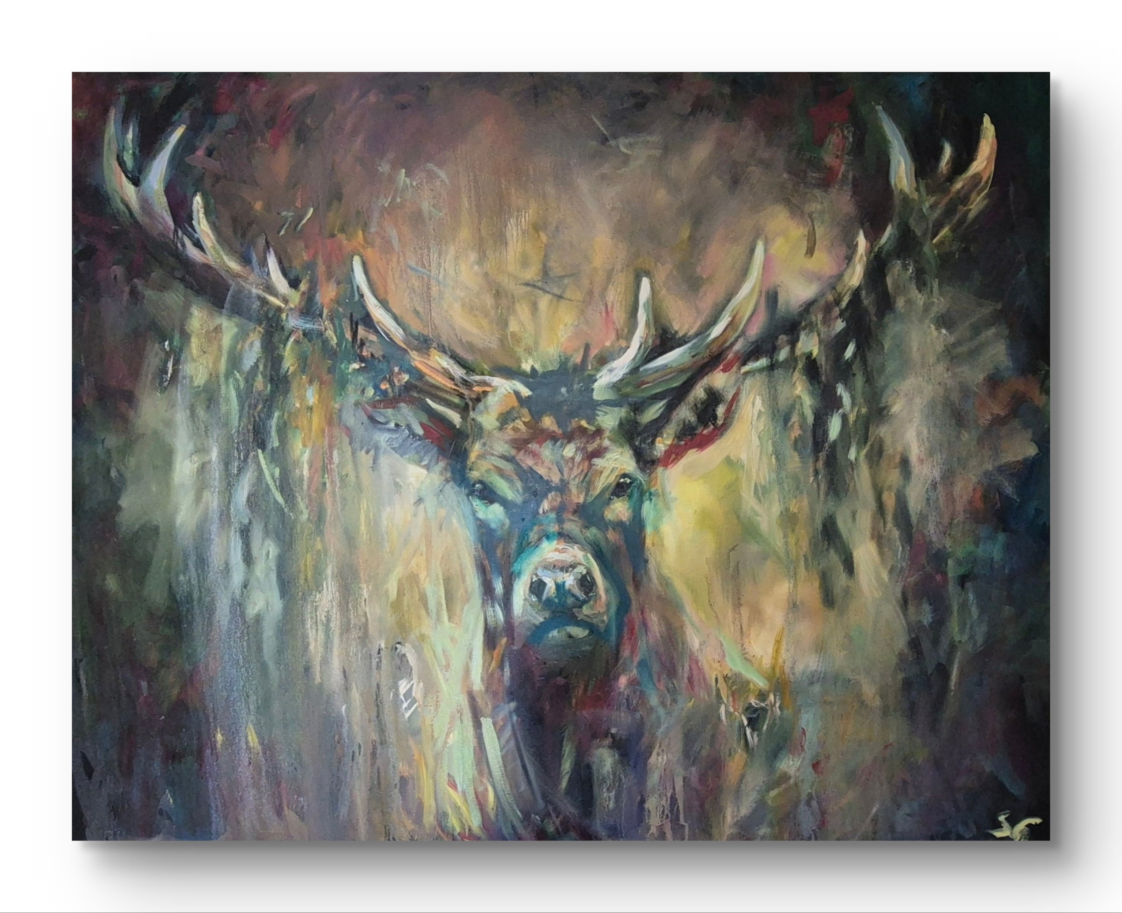 'Idris' Original Red Deer Stag Oil Painting. 120 x 150 cm/40 x 60"