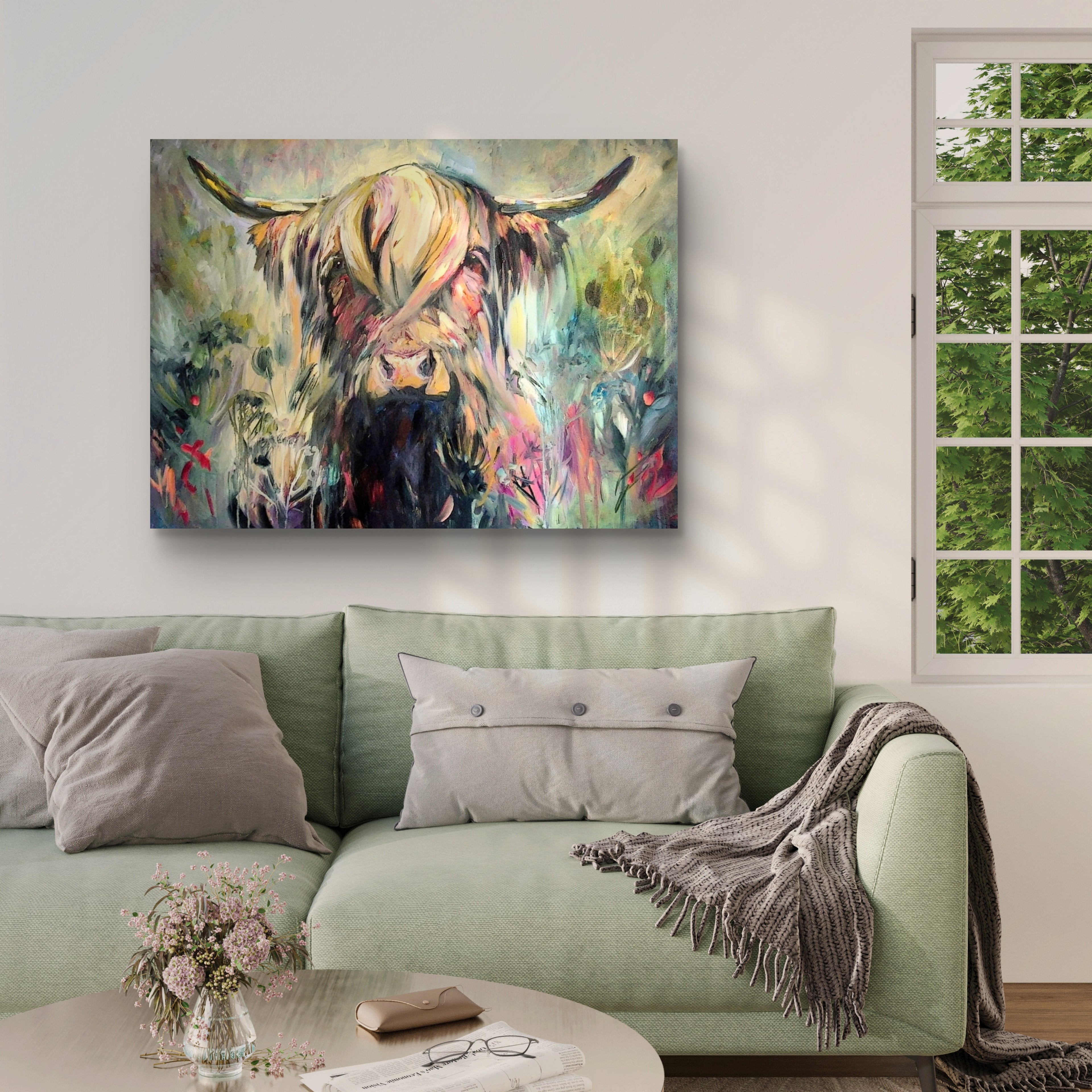 'Isle of Canna' Original Highland Cow Oil Painting. 80 x 100 cm/30 x 40 "