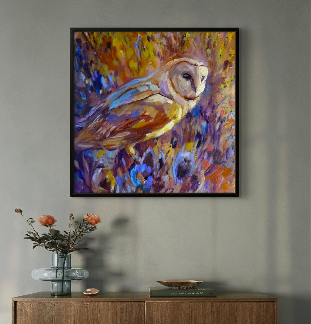 Barn Owl and Teazels Framed Canvas