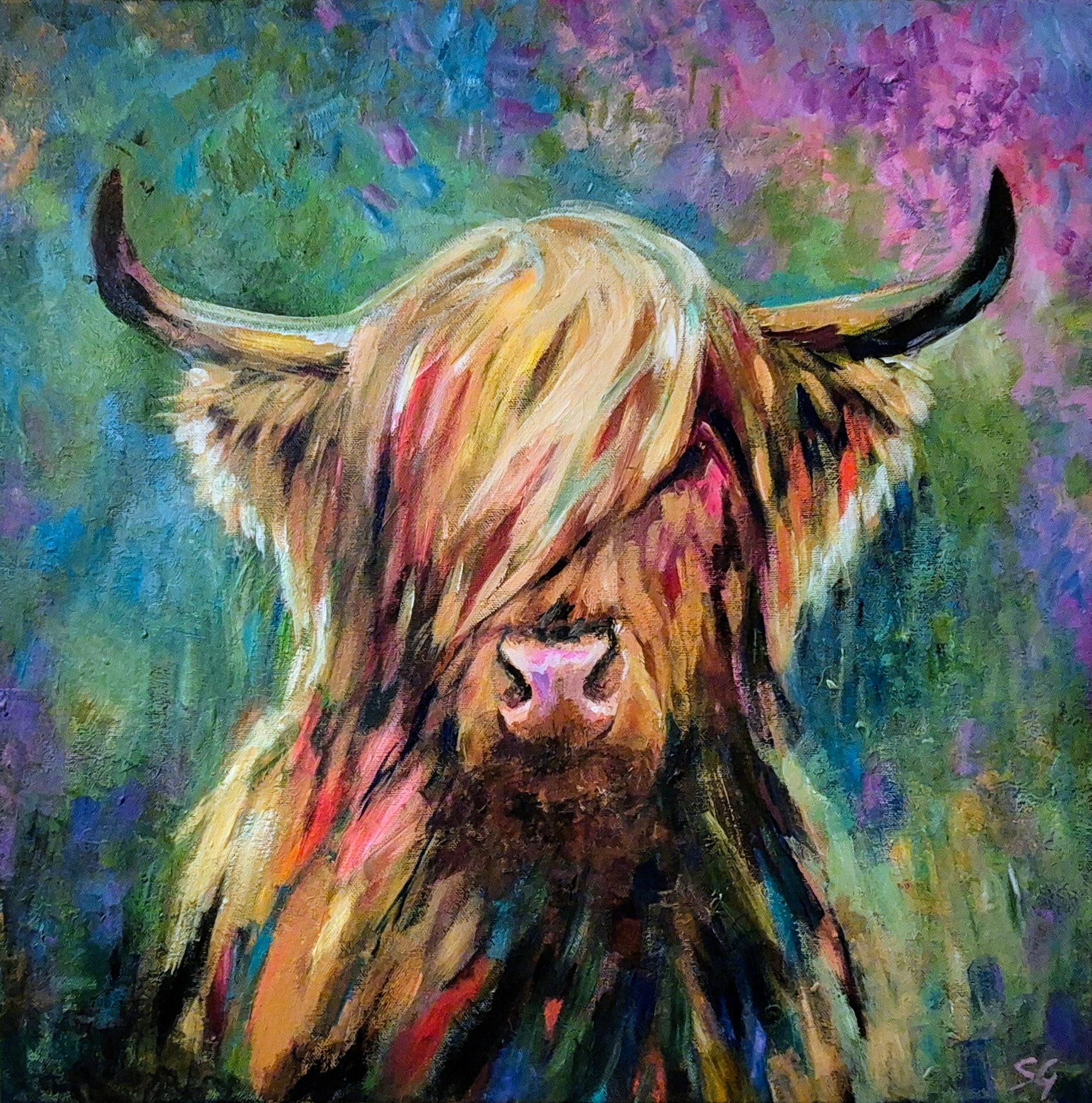 'Orchy' - Highland Cow Painting 50 x 50 cm/ 20 x 20"