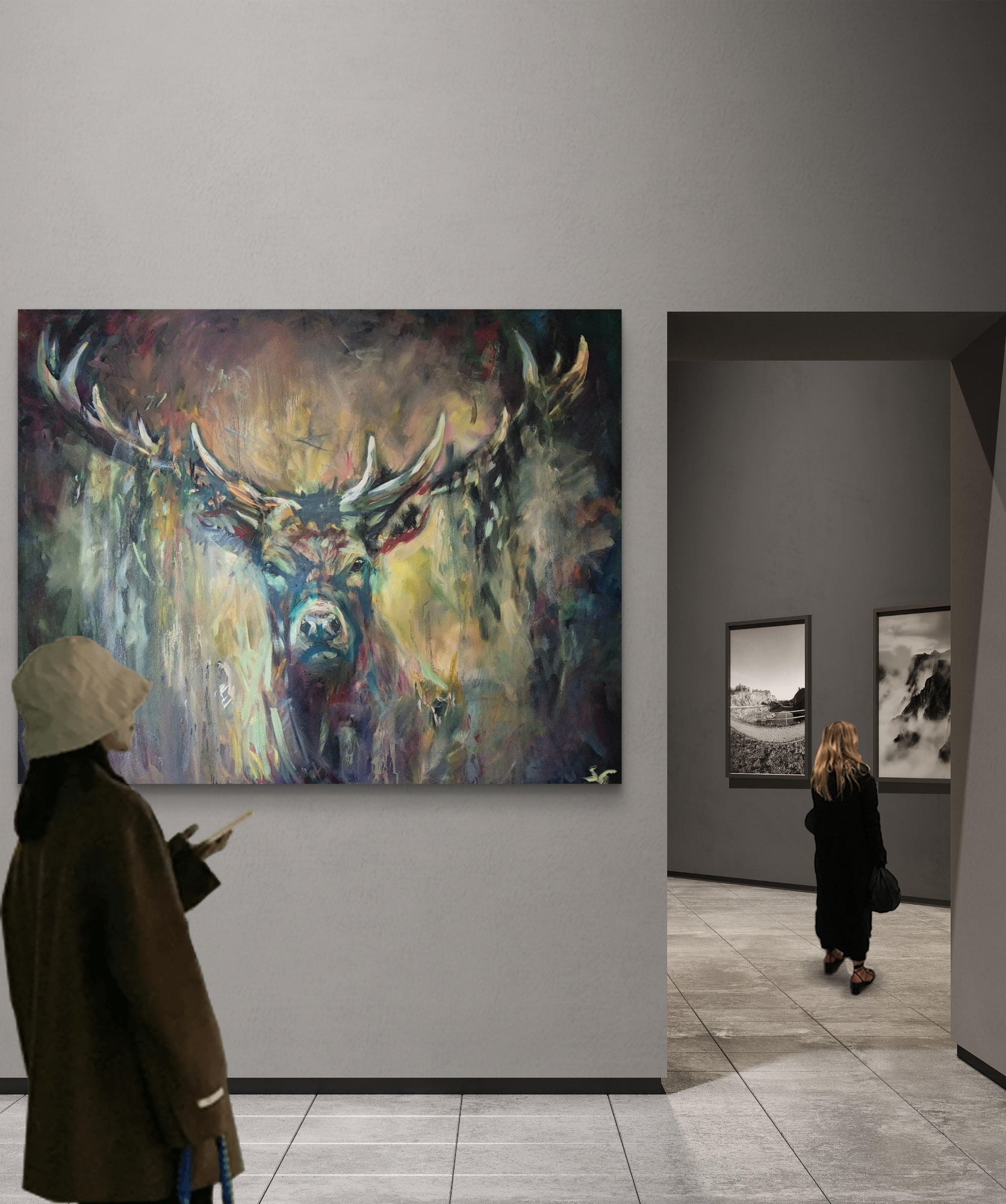 'Idris' Original Red Deer Stag Oil Painting. 120 x 150 cm/40 x 60"