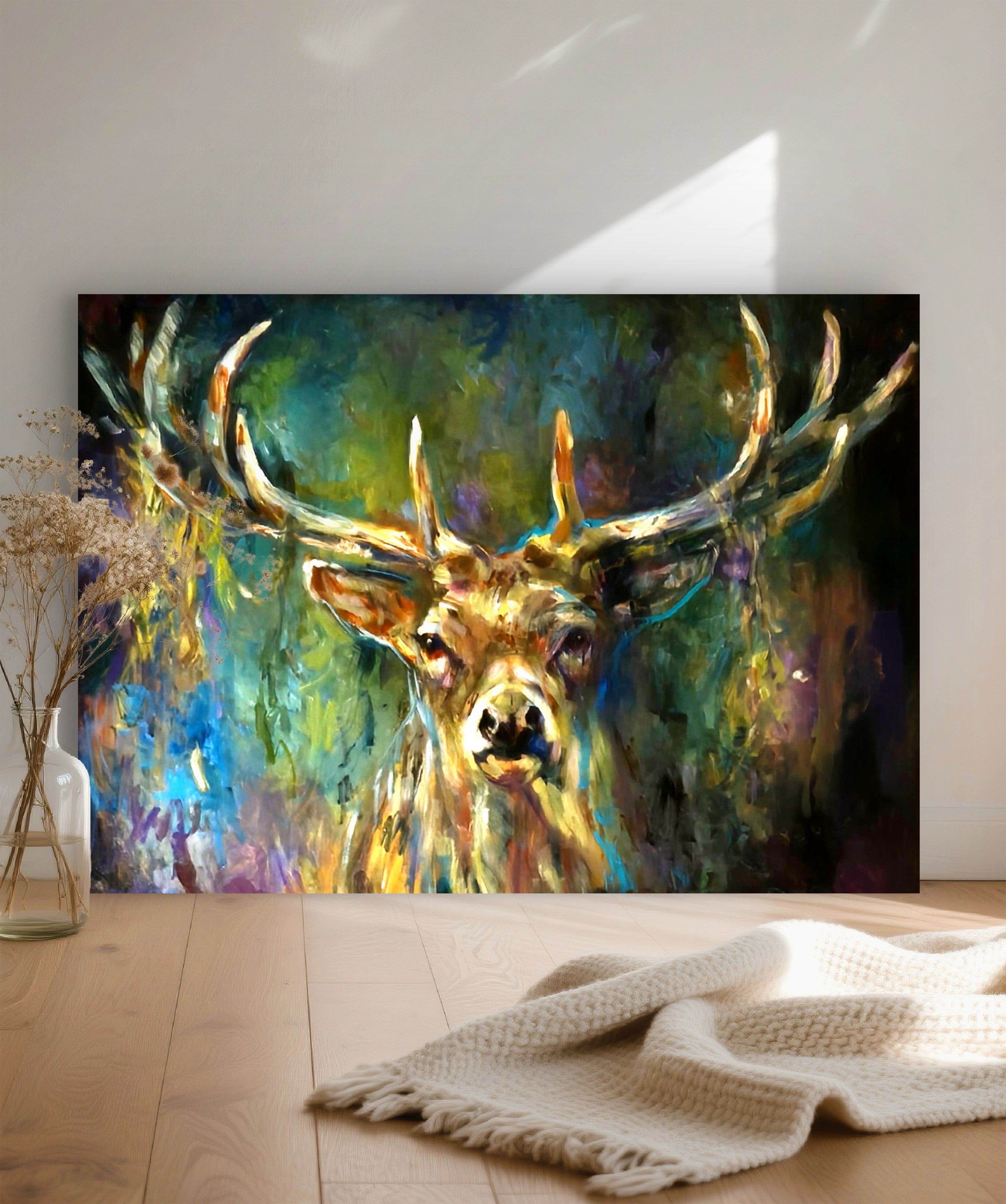 'In the Light' - Original Stag Painting 60 x 80 cm