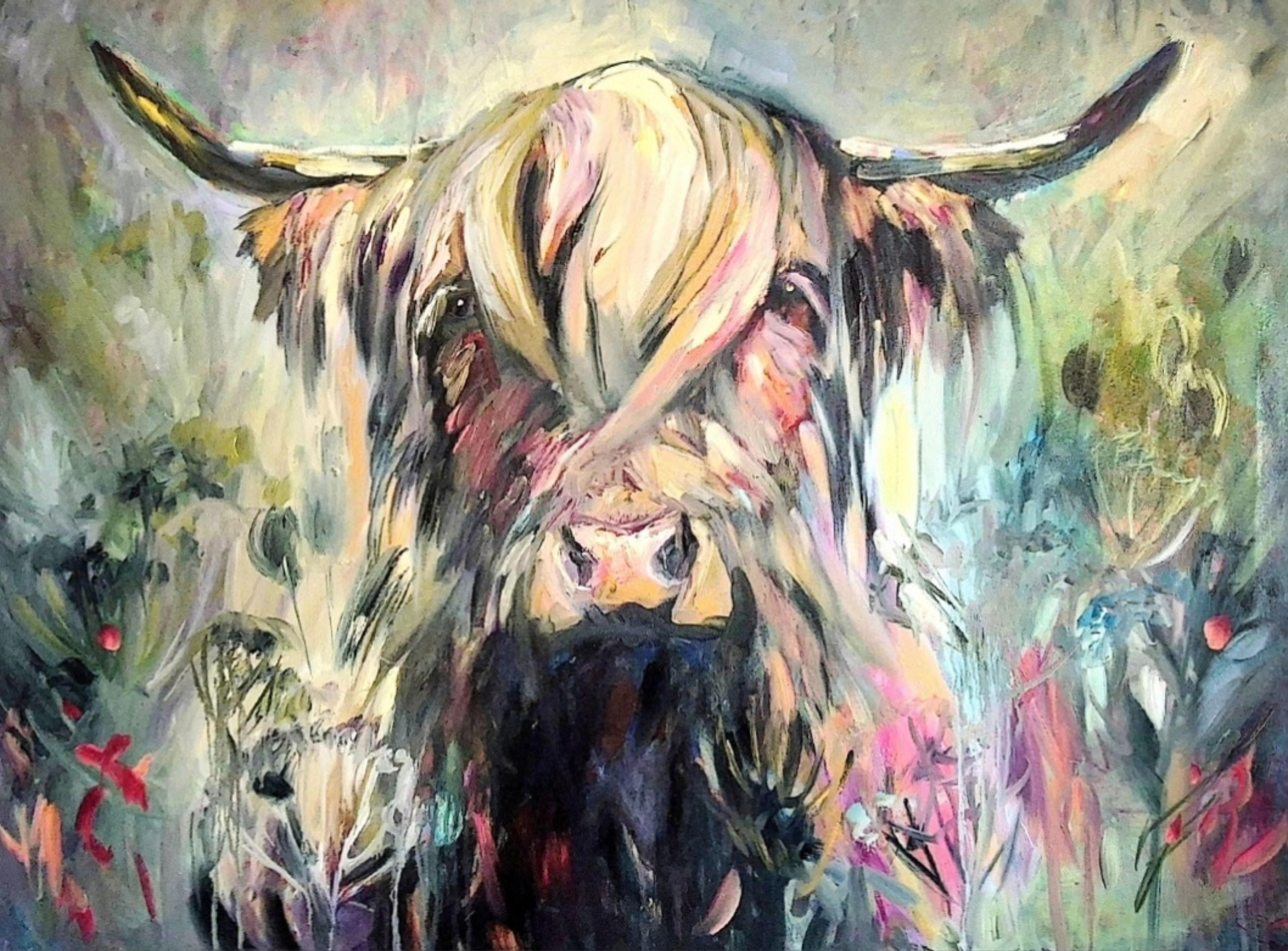 'Isle of Canna' Original Highland Cow Oil Painting. 80 x 100 cm/30 x 40 "
