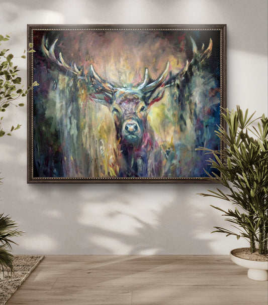 'Idris' Original Red Deer Stag Oil Painting. 120 x 150 cm/40 x 60"