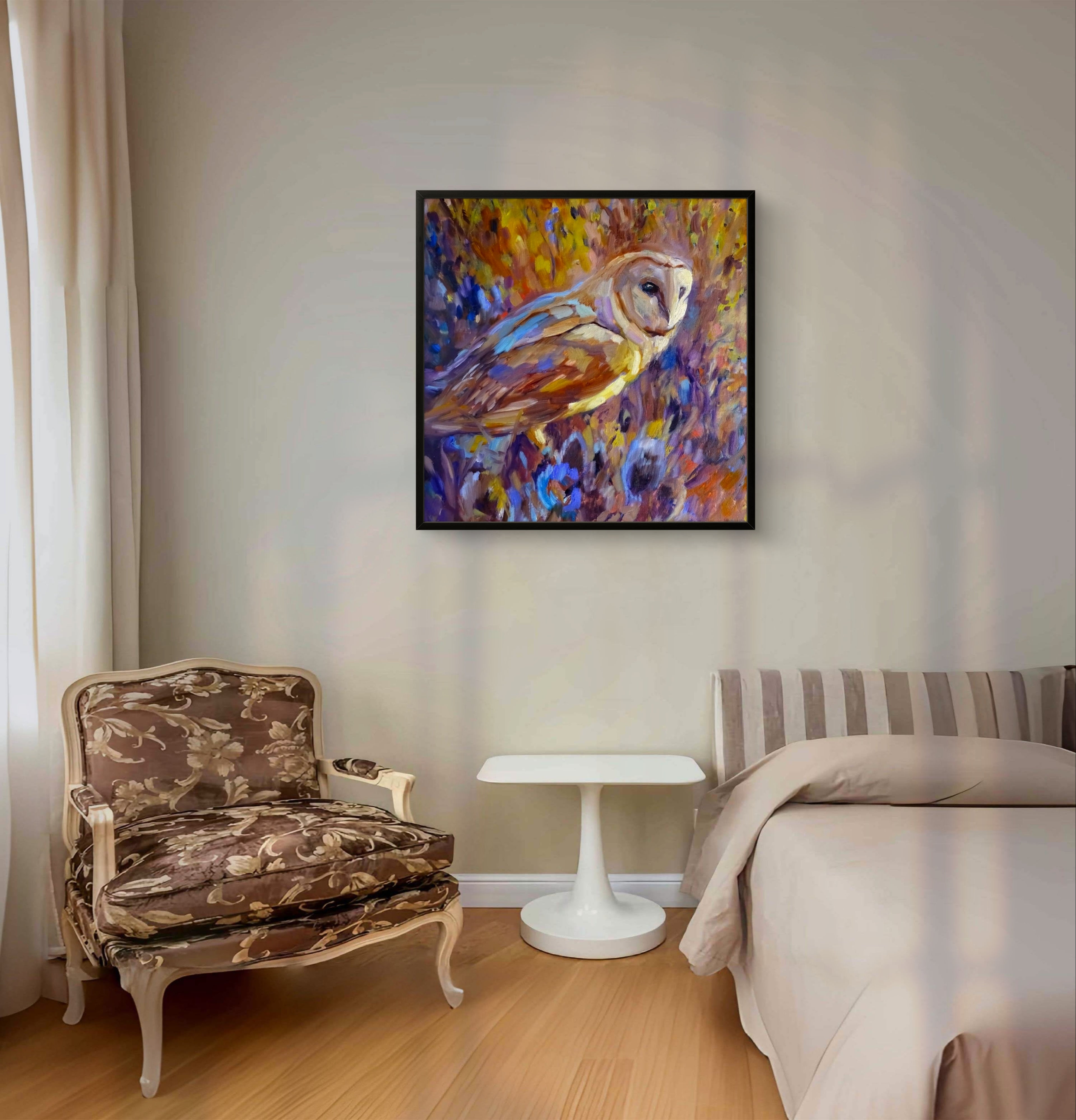 Barn Owl and Teazels Framed Canvas