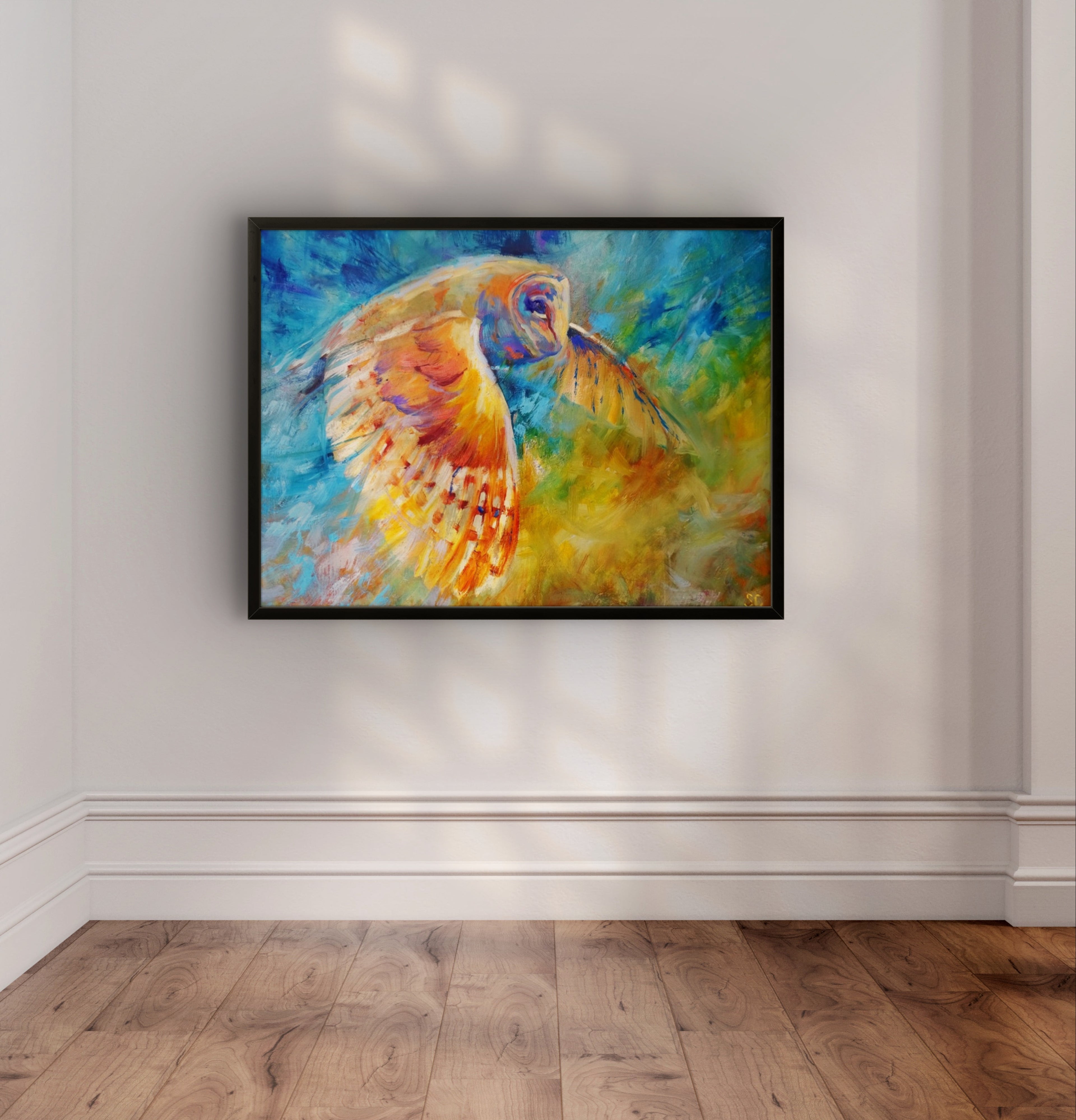Air Disturbance - Owl in Flight Framed Canvas