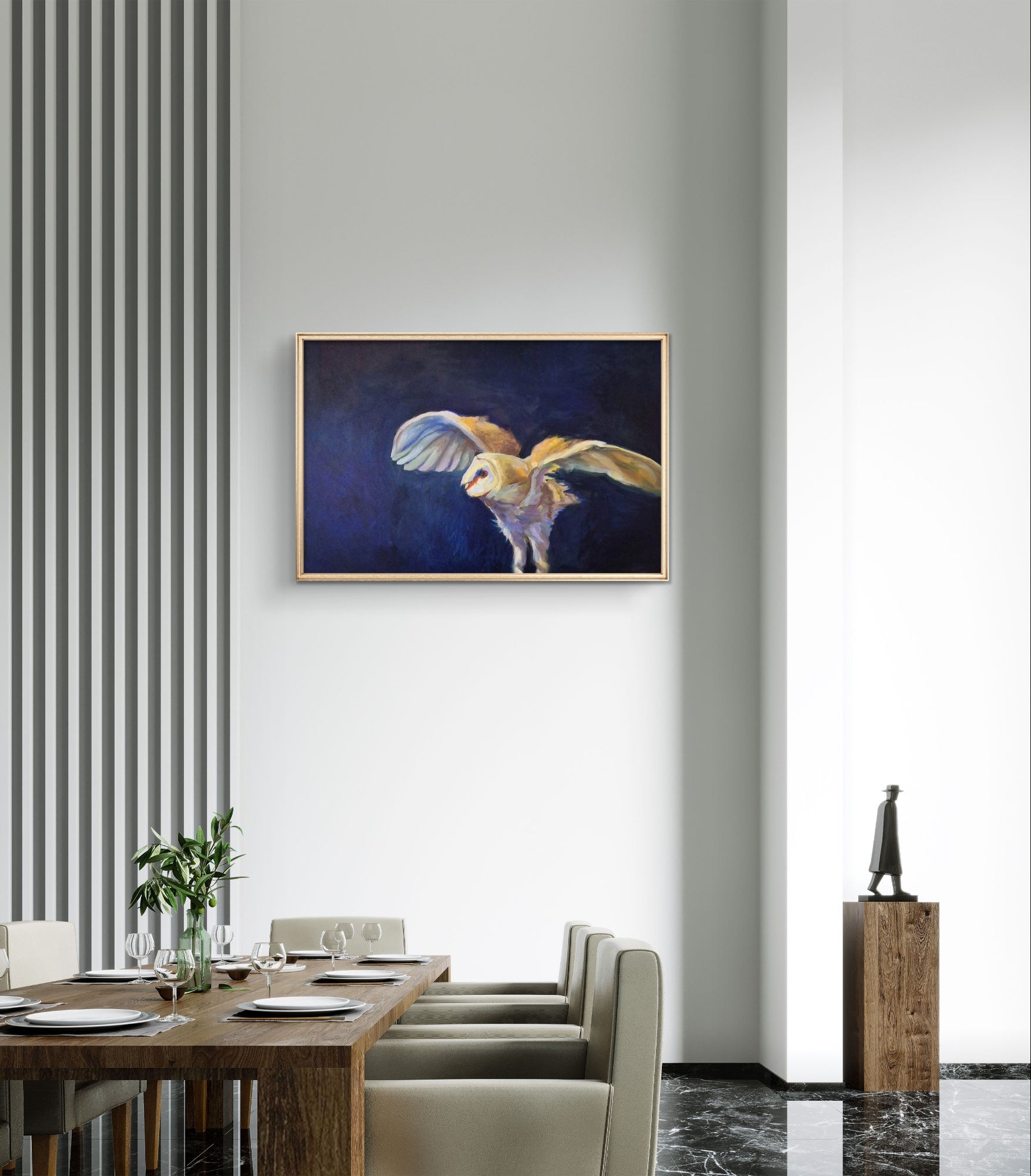 'Take-off' - Original Barn Owl Oil Painting - 50 x 80 cm