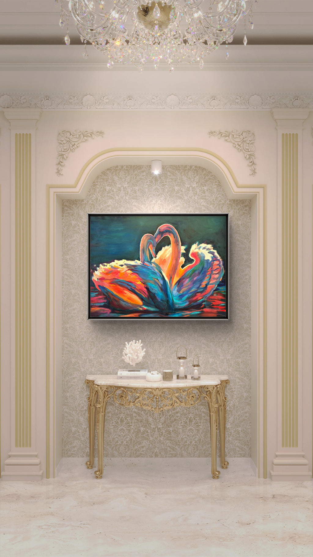 "Celestial Swans" Original Oil Painting:  80 x 100 cm /30 x 40 "