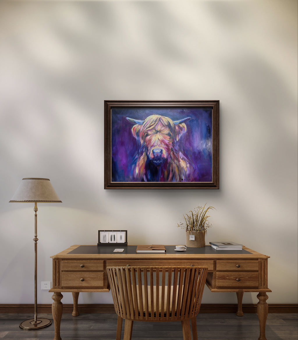 'Larrimuir' Original Highland Cow Oil Painting. 50 x 80 cm