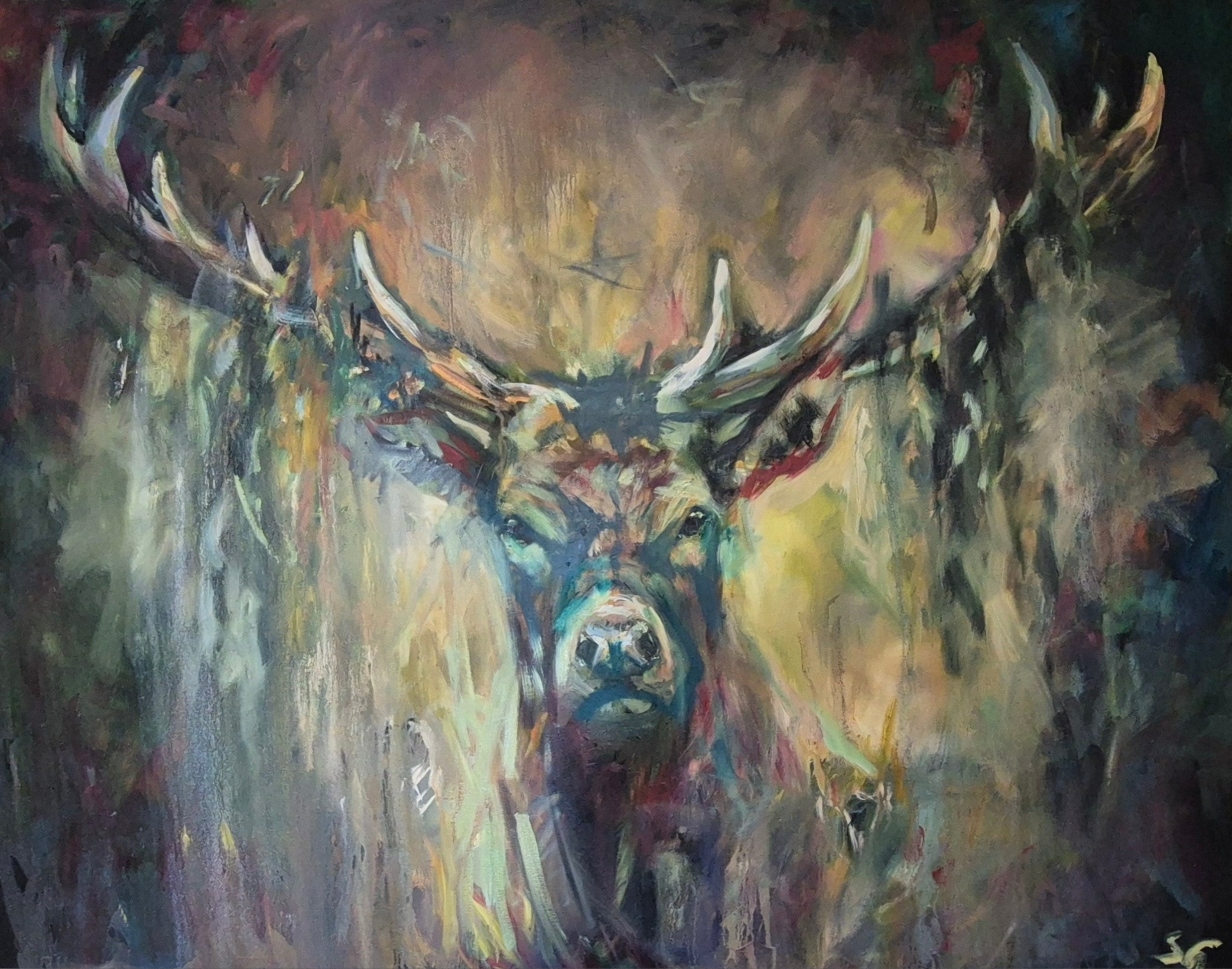 'Idris' Original Red Deer Stag Oil Painting. 120 x 150 cm/40 x 60"