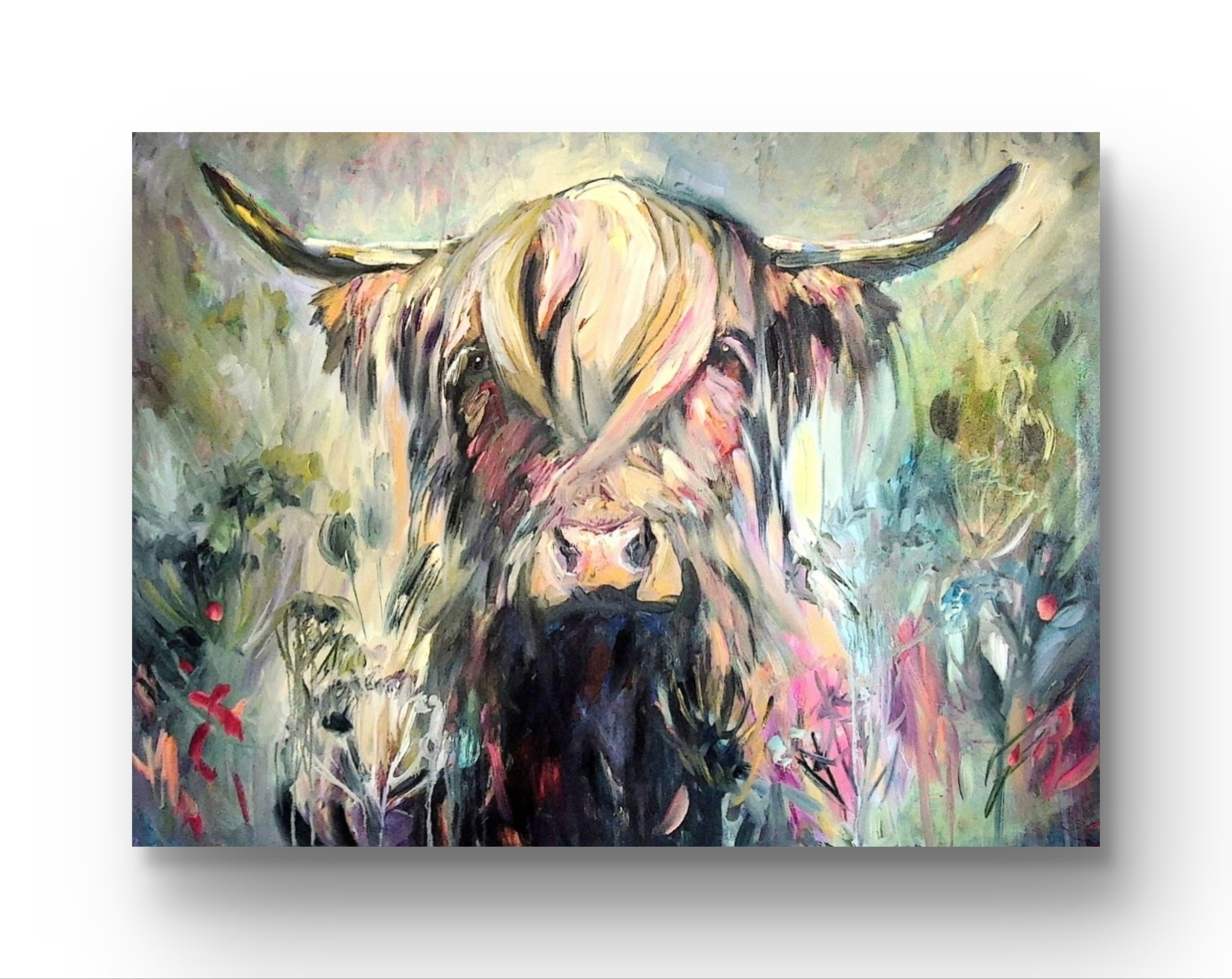 'Isle of Canna' Original Highland Cow Oil Painting. 80 x 100 cm/30 x 40 "