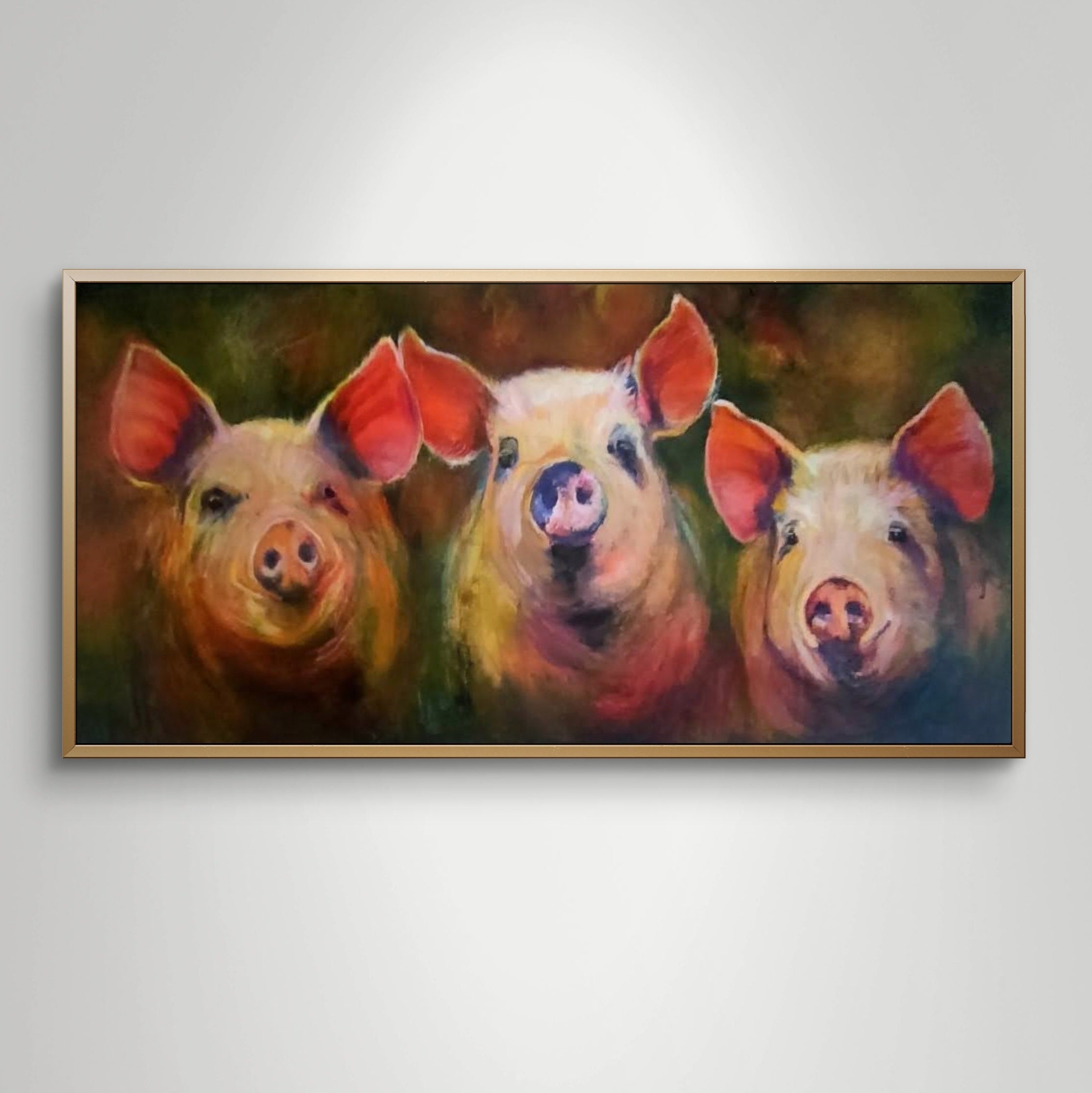'Pigs in Clover' - Pig Trio  Original Acrylic Painting 50 x 100 cm/ 20 x 40"