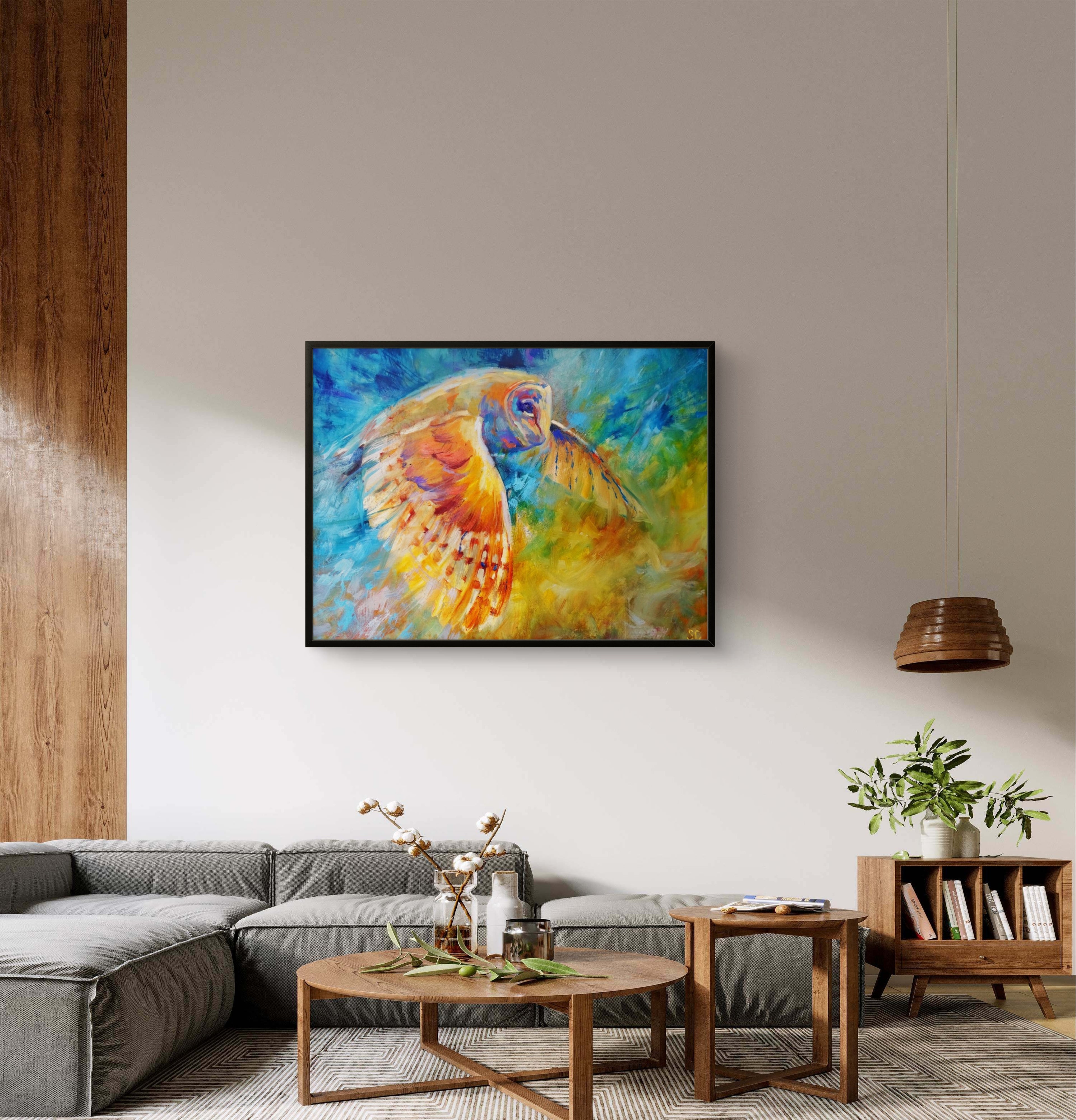 Air Disturbance - Owl in Flight Framed Canvas