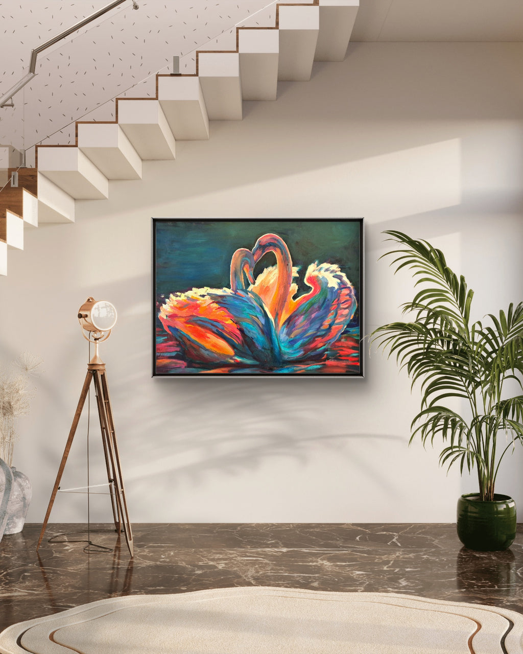 "Celestial Swans" Original Oil Painting:  80 x 100 cm /30 x 40 "
