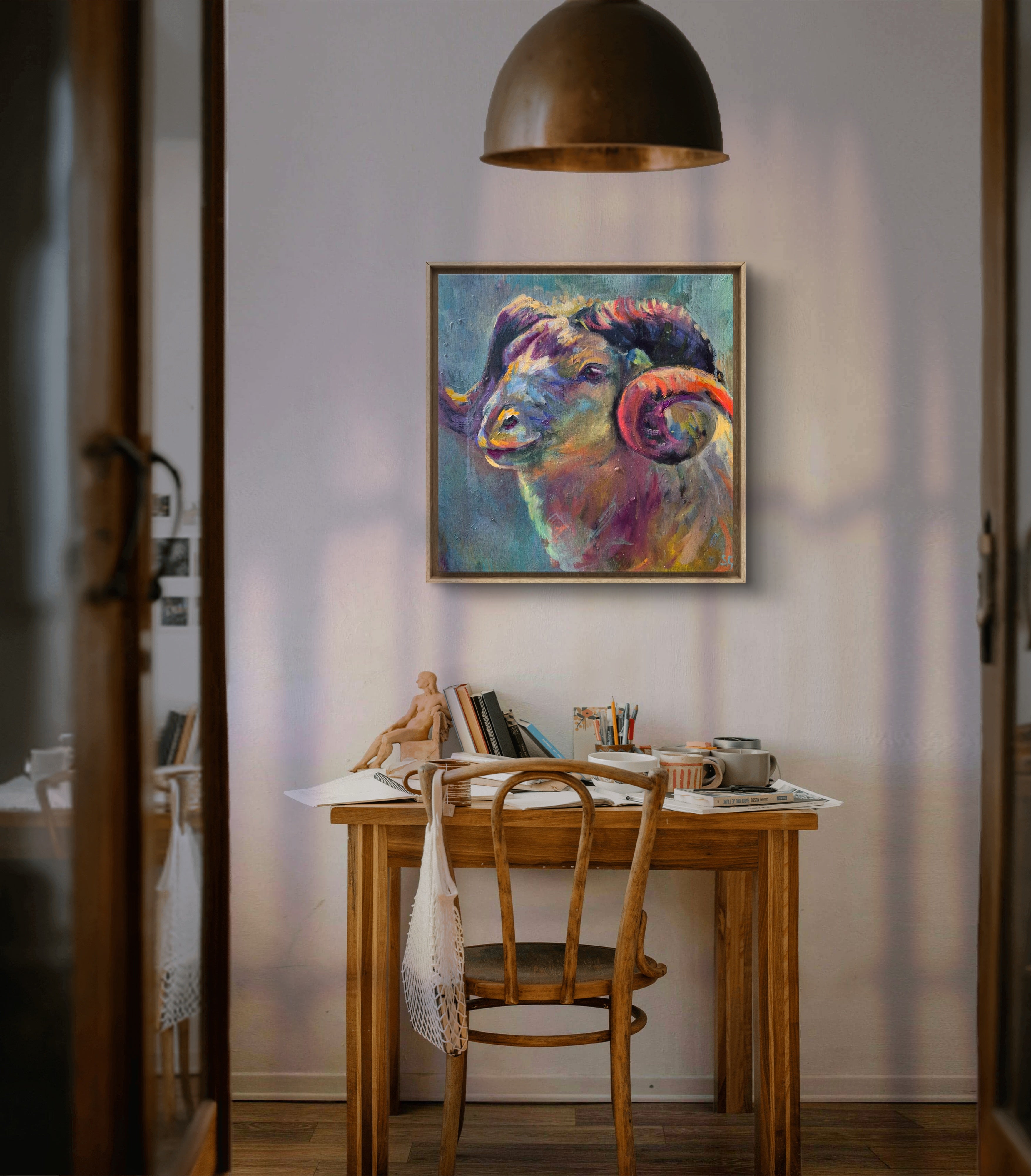 'Hercules' - Original Ram Painting  50 x 50 cm/20 x20 "