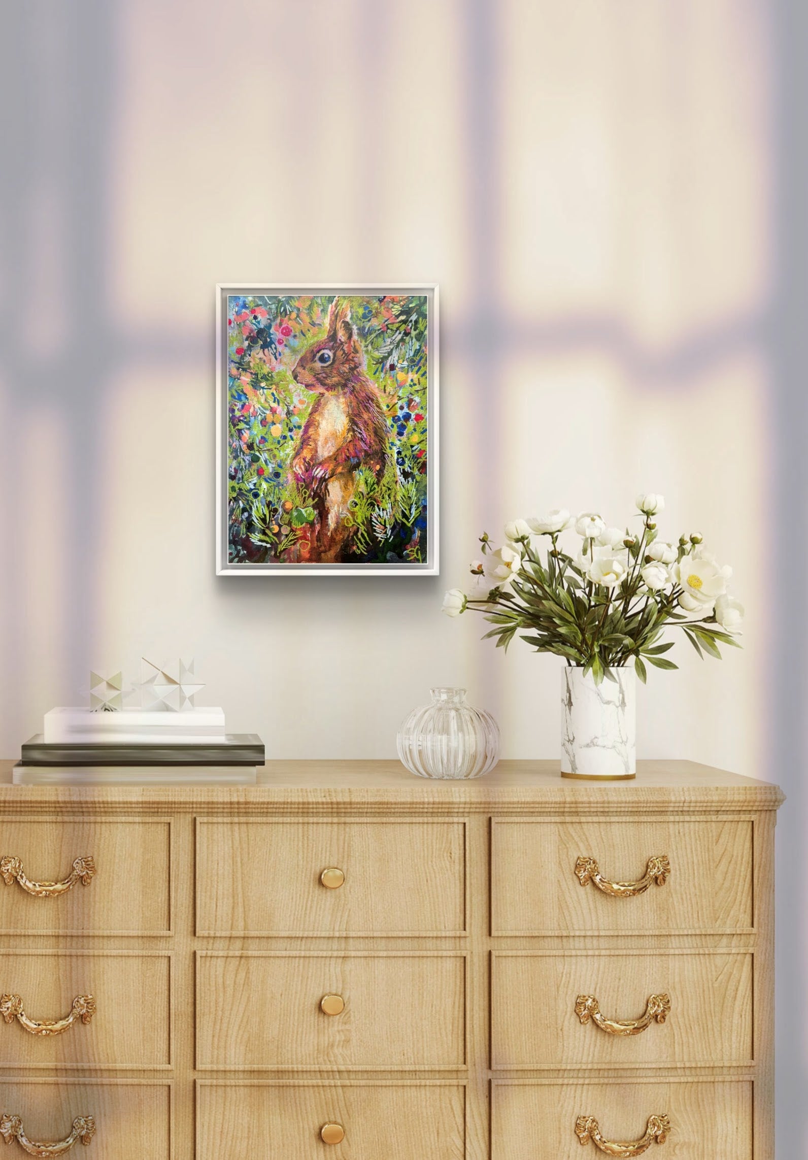 'Damson Squirrel' Original painting on canvas panel 21 x 29 cm / 11 x 8"