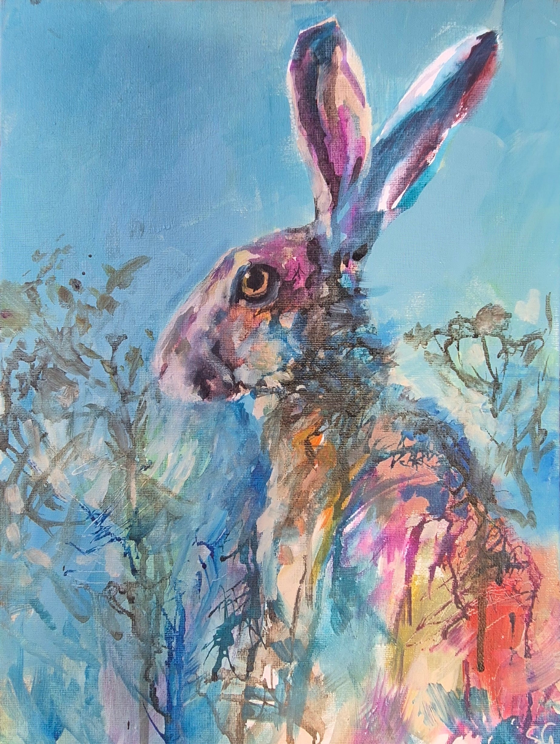 ' Cow Parsley Hare'  acrylic on canvas panel 23 x 33 cm / 14.5" x 11"
