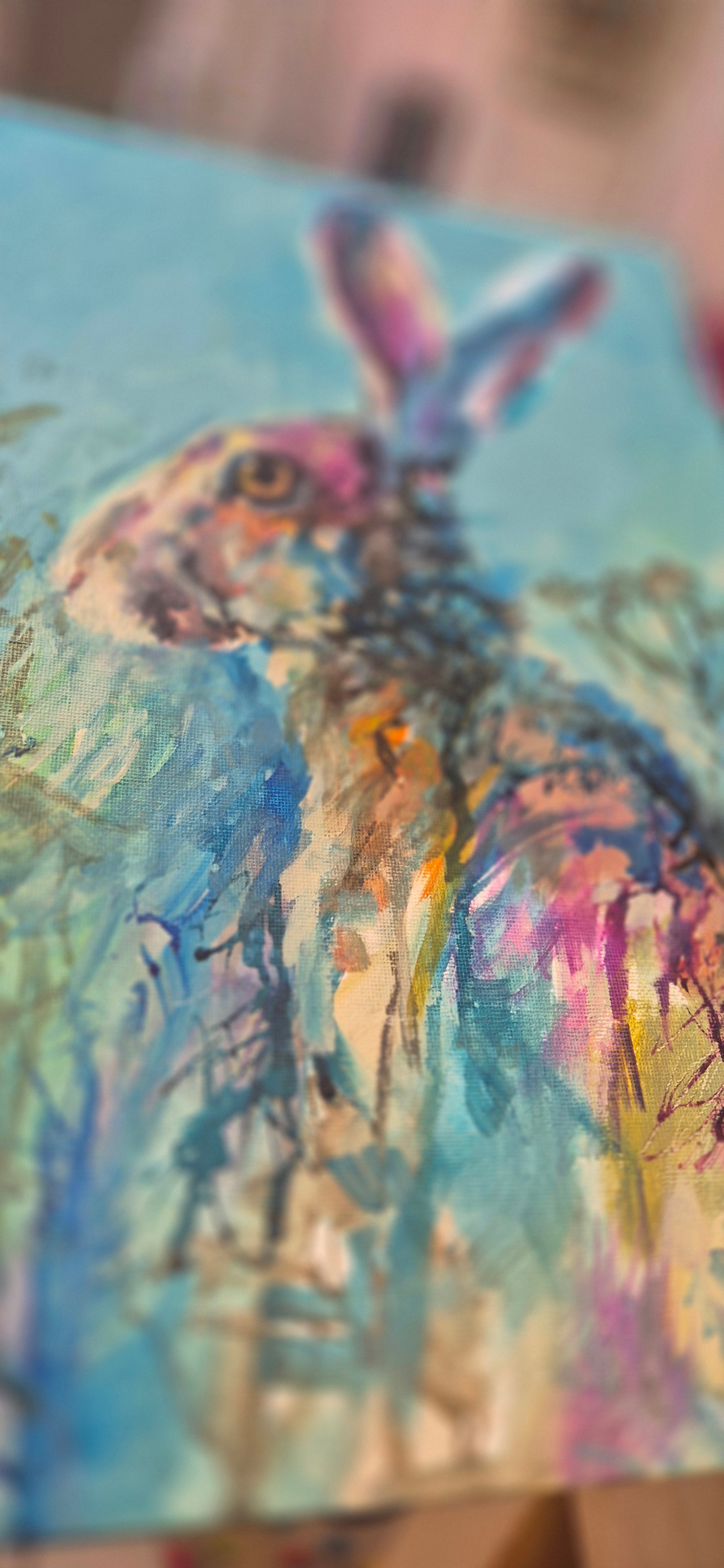 ' Cow Parsley Hare'  acrylic on canvas panel 23 x 33 cm / 14.5" x 11"