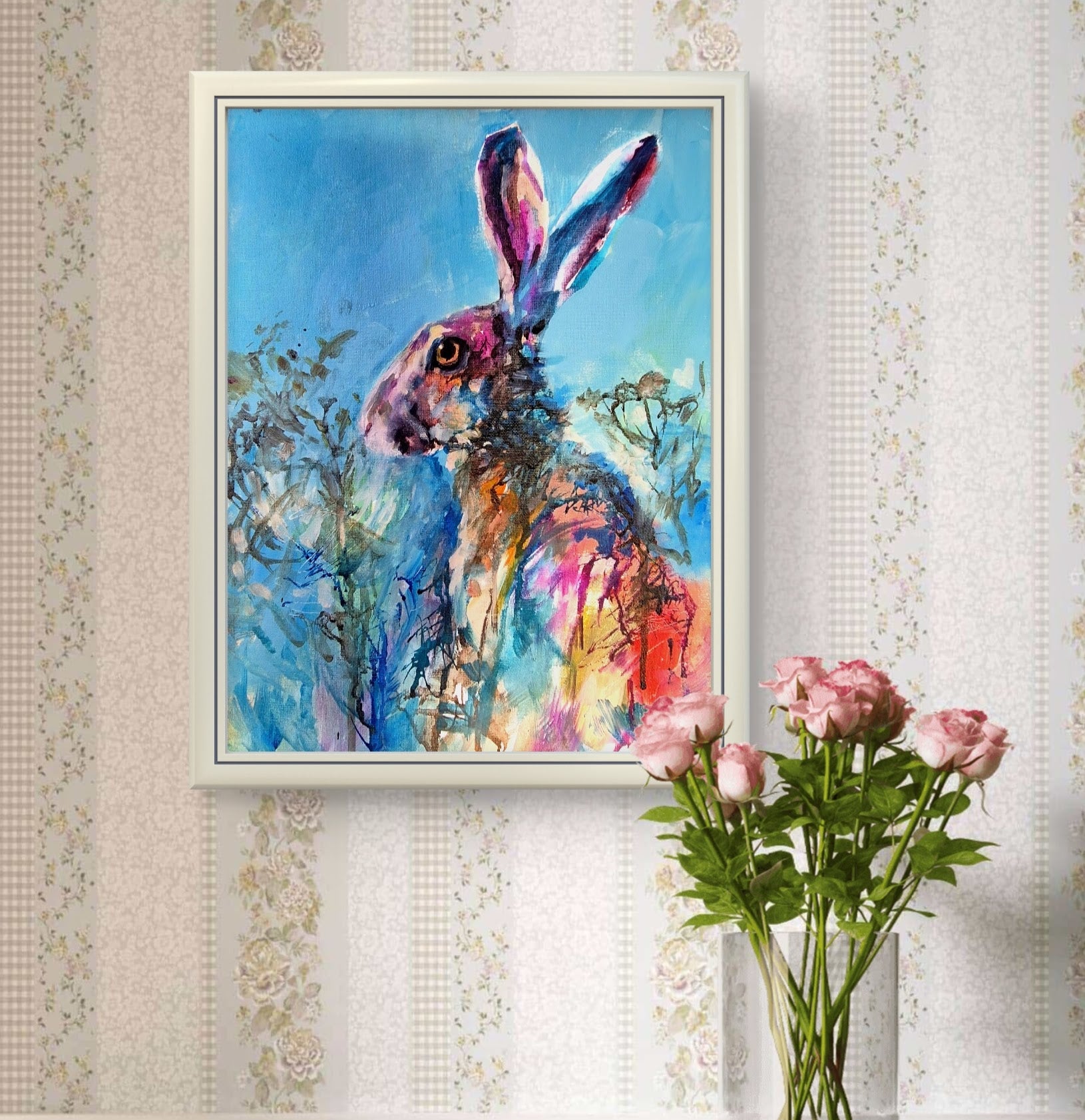 ' Cow Parsley Hare'  acrylic on canvas panel 23 x 33 cm / 14.5" x 11"