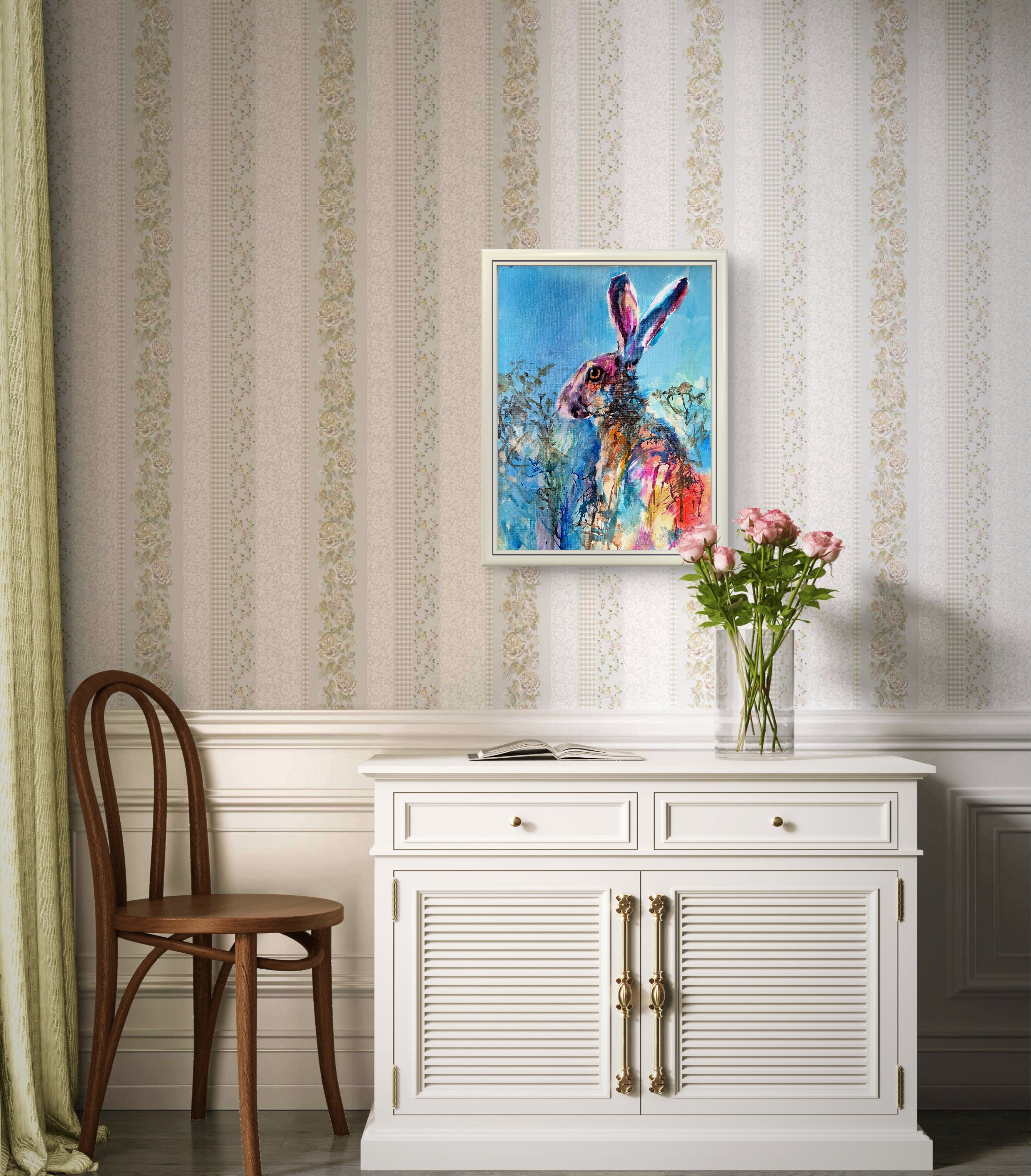 ' Cow Parsley Hare'  acrylic on canvas panel 23 x 33 cm / 14.5" x 11"