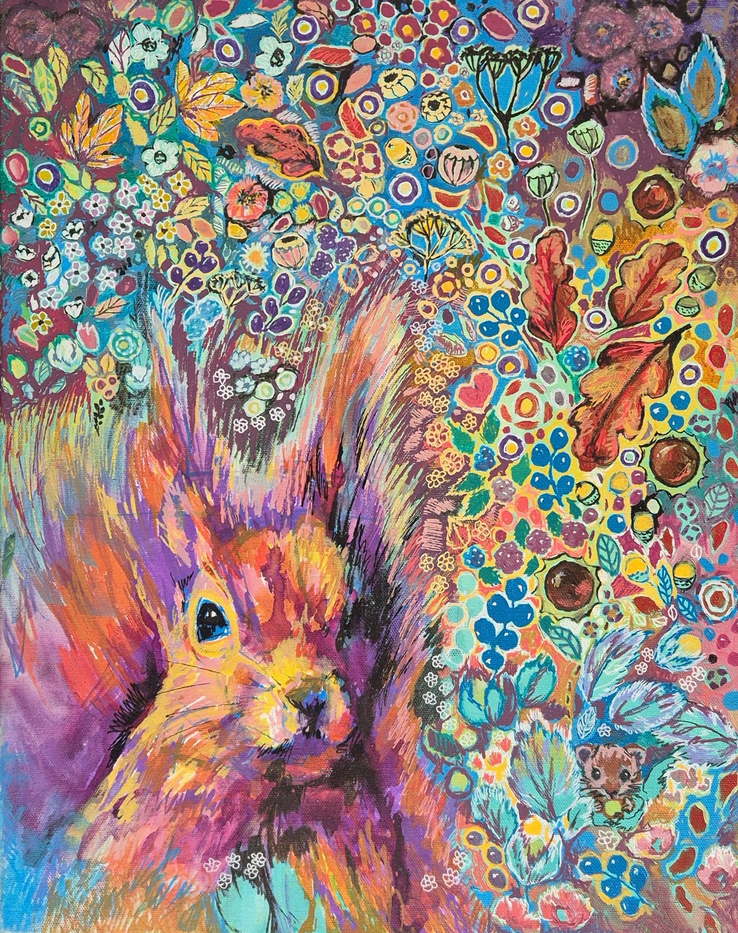 'Squirrel' Acrylic Drawing on Stretched Canvas 50 x 40 cm