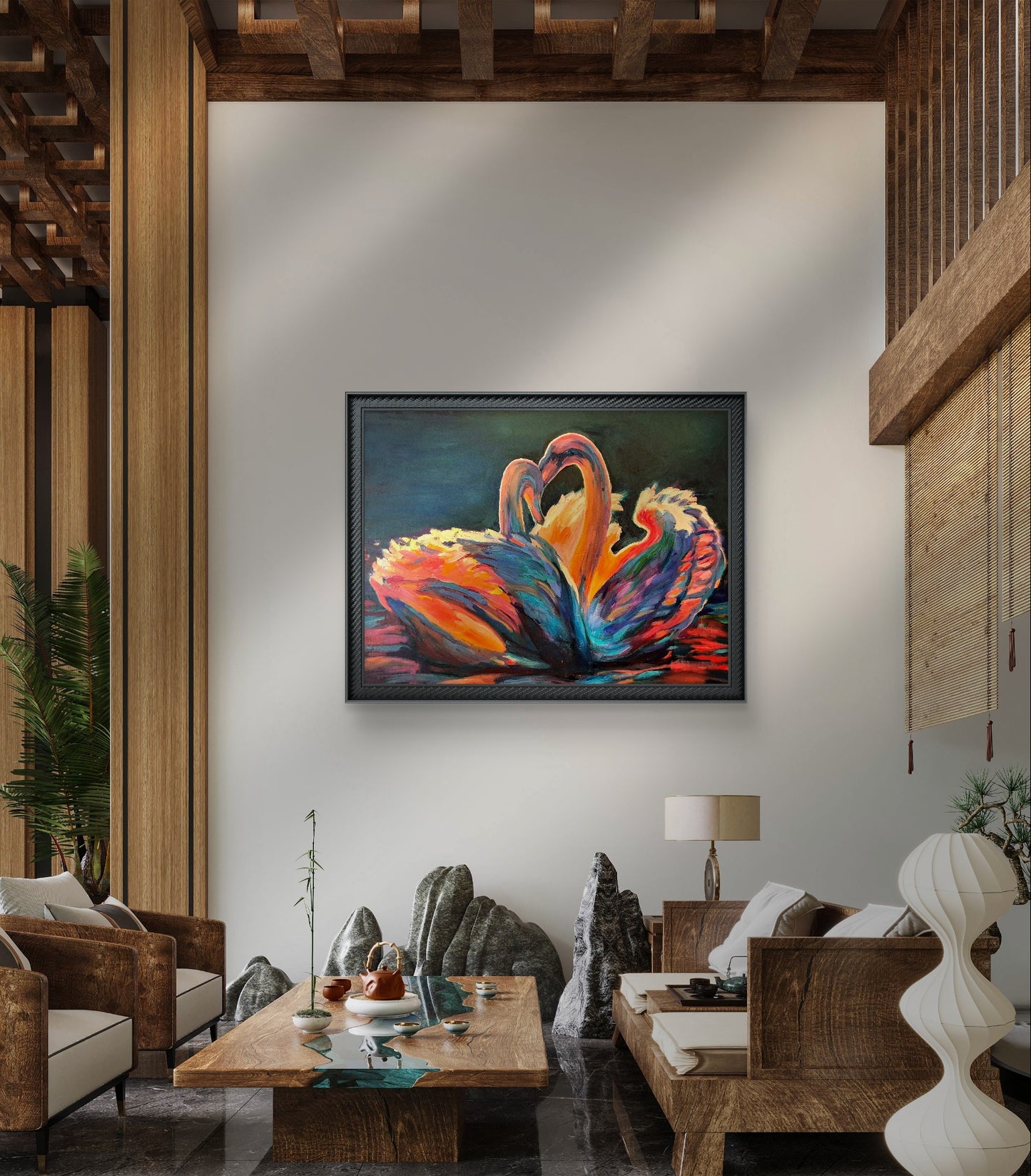 'L'Amour' Original Oil Painting of Two Swans-80 x 100 cm/30 x 40 "