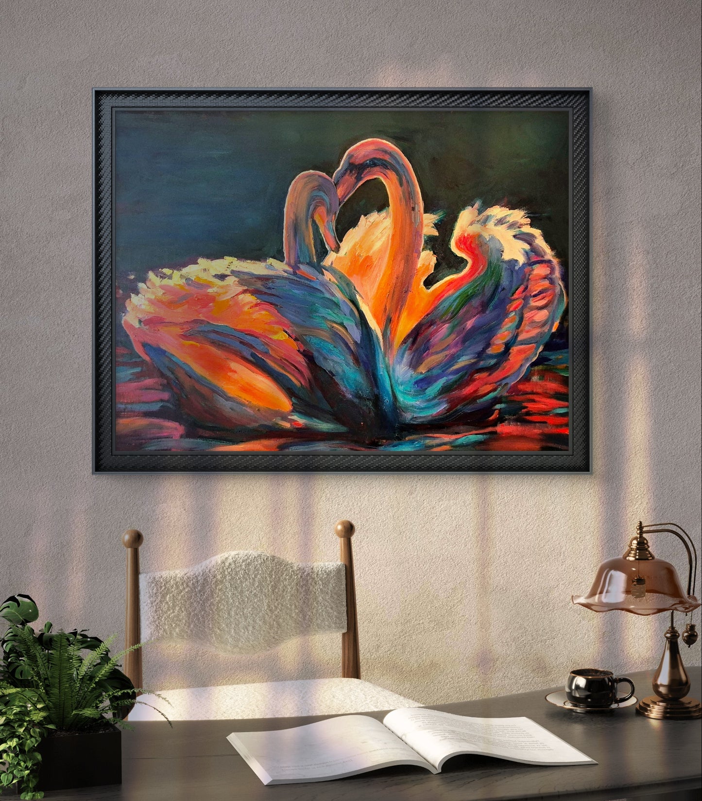 'L'Amour' Original Oil Painting of Two Swans-80 x 100 cm/30 x 40 "