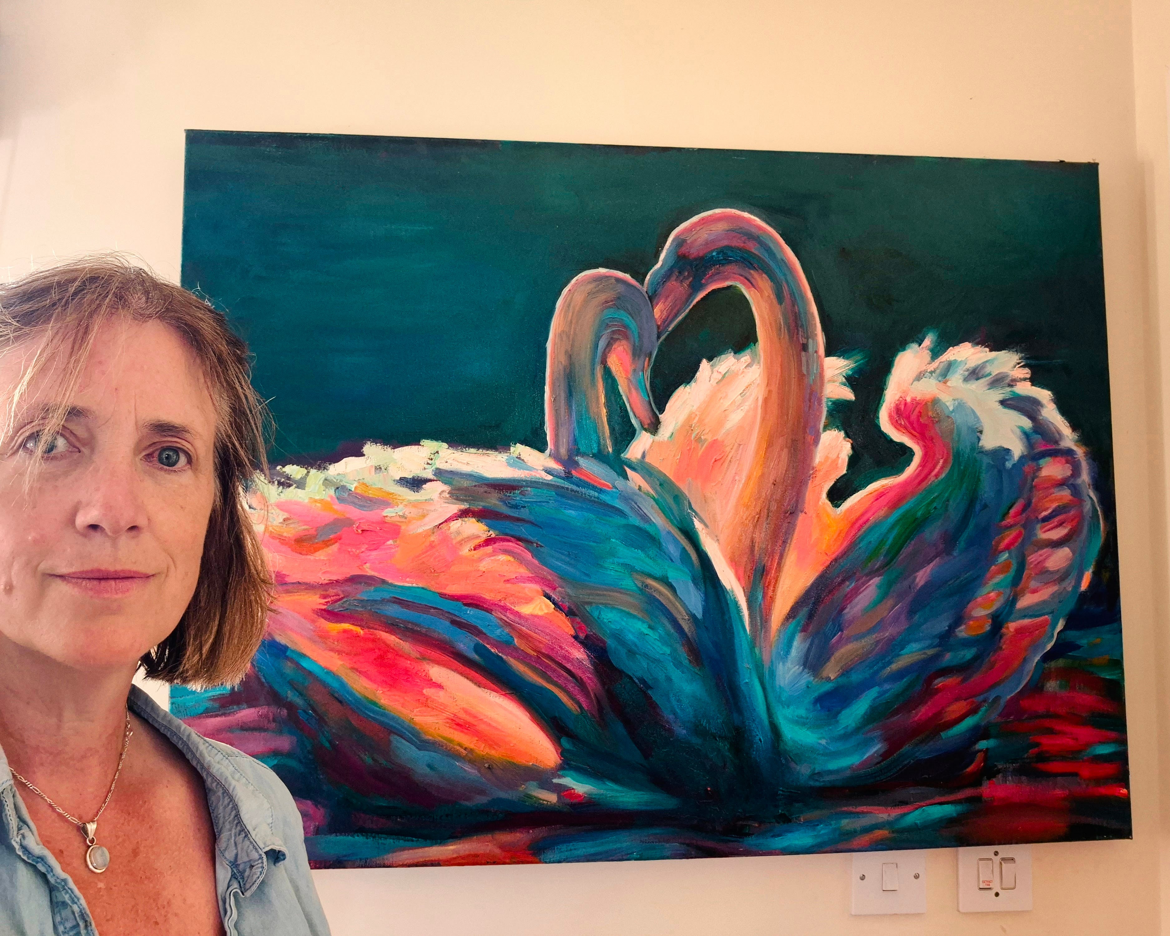 "Celestial Swans" Original Oil Painting:  80 x 100 cm /30 x 40 "