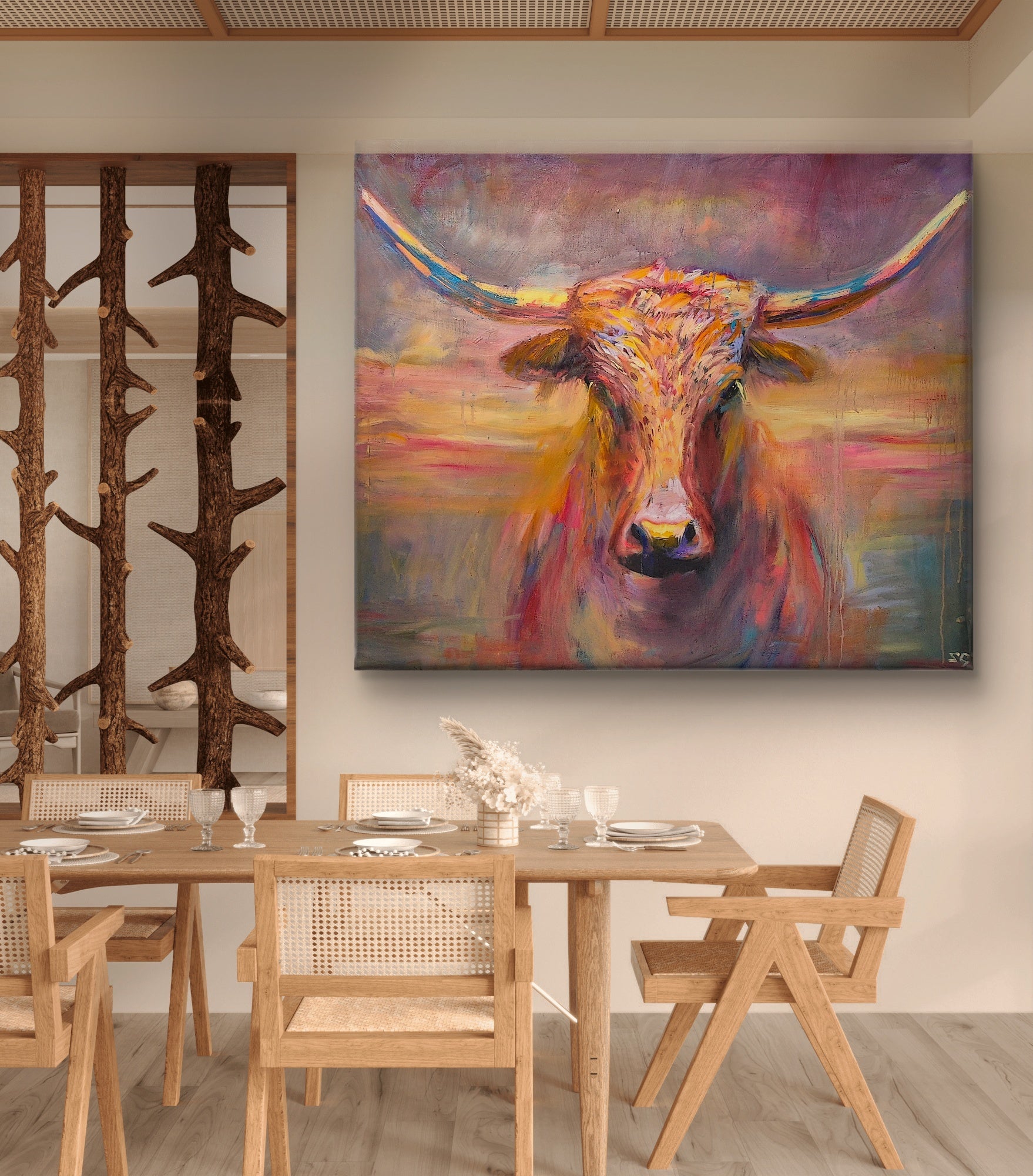 'Maverick' Original Texas Longhorn Oil Painting. 120 x 100 cm/50 x 40 "