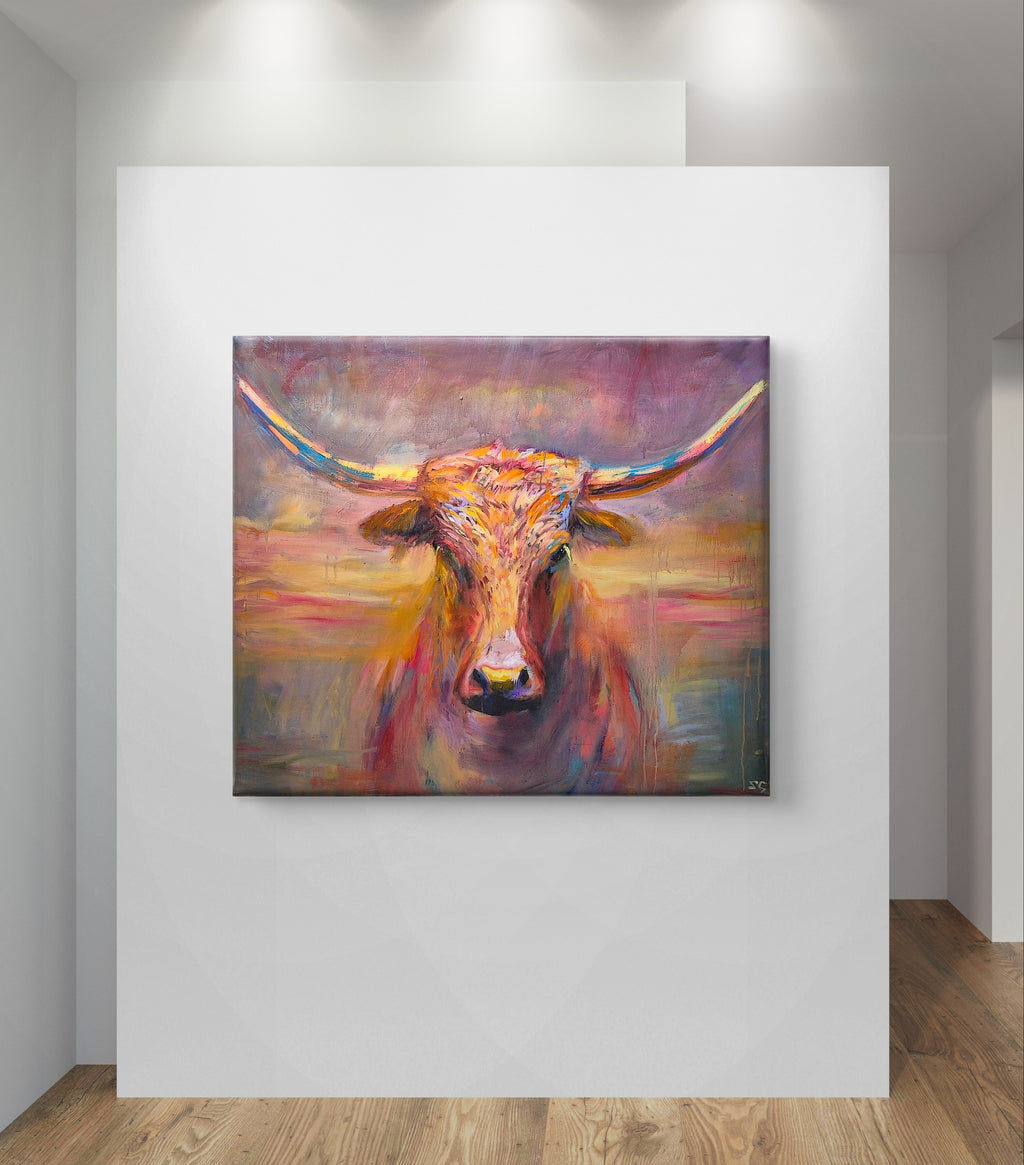 'Maverick' Original Texas Longhorn Oil Painting. 120 x 100 cm/50 x 40 "