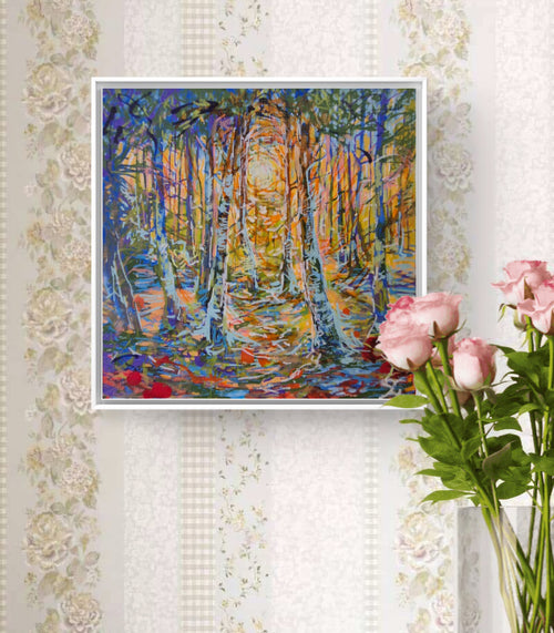 'Glints of Sun' drawing in acrylic on canvas panel 18 x 18 cm/ 7 x 7"