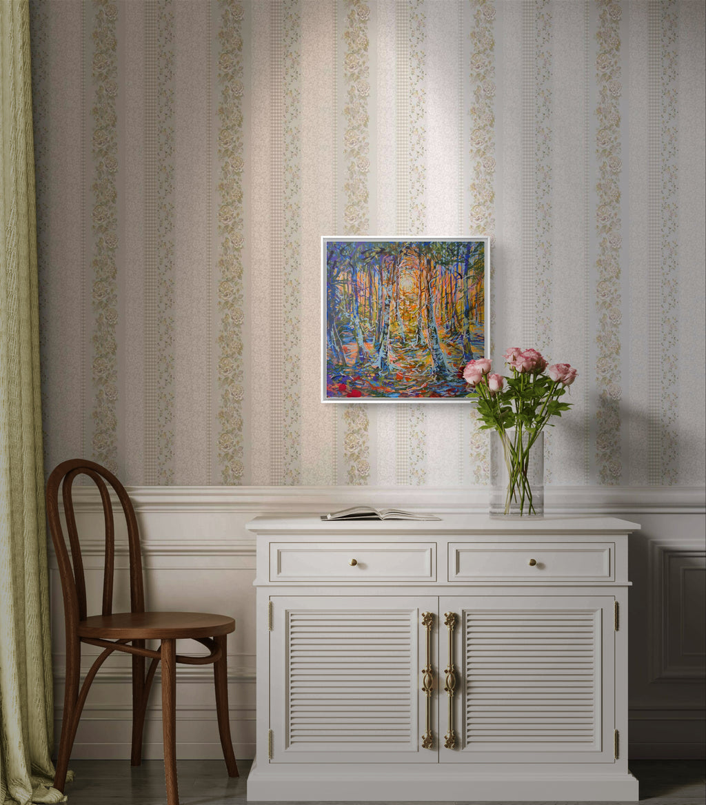 'Glints of Sun' drawing in acrylic on canvas panel 18 x 18 cm/ 7 x 7"