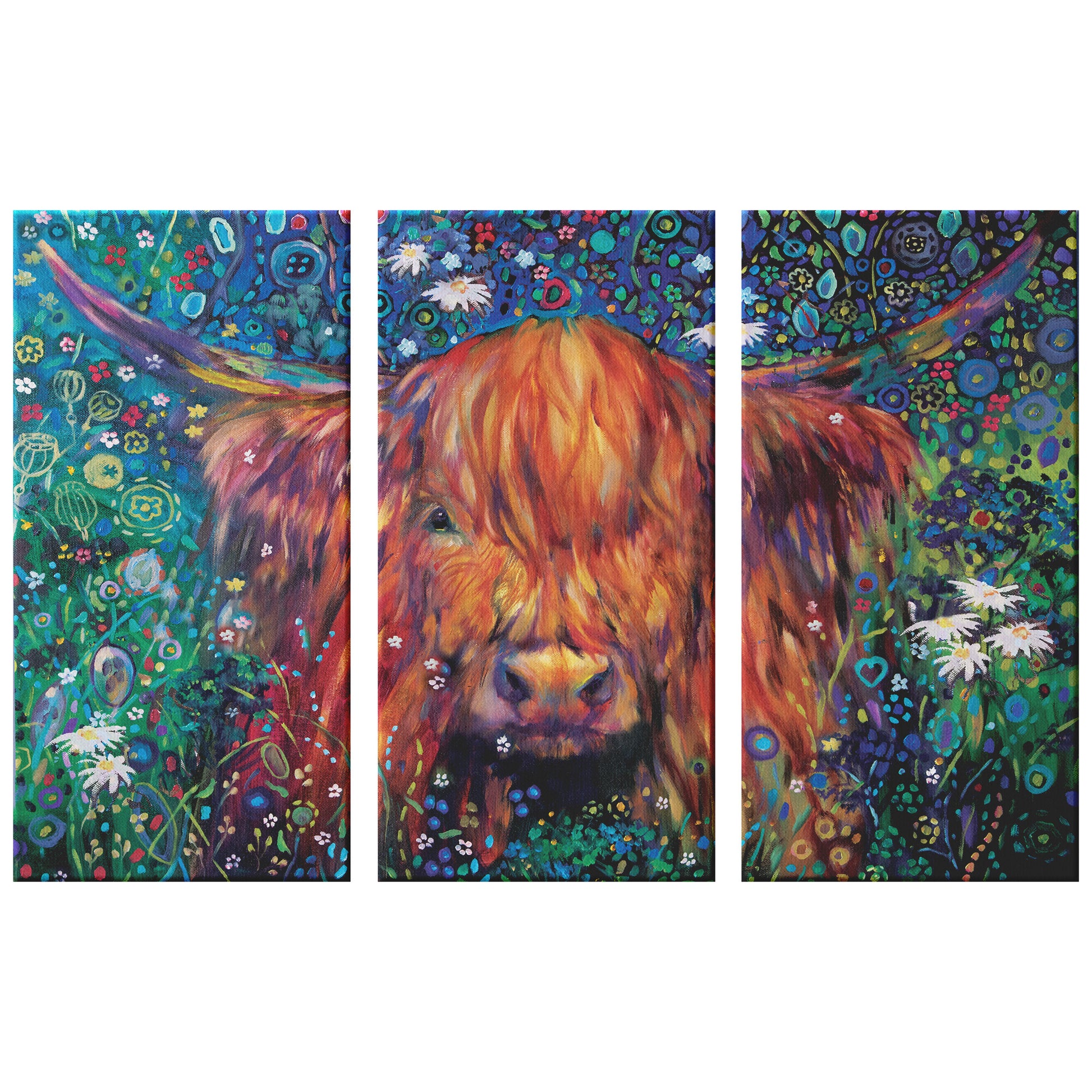 highland cow picture with flowers