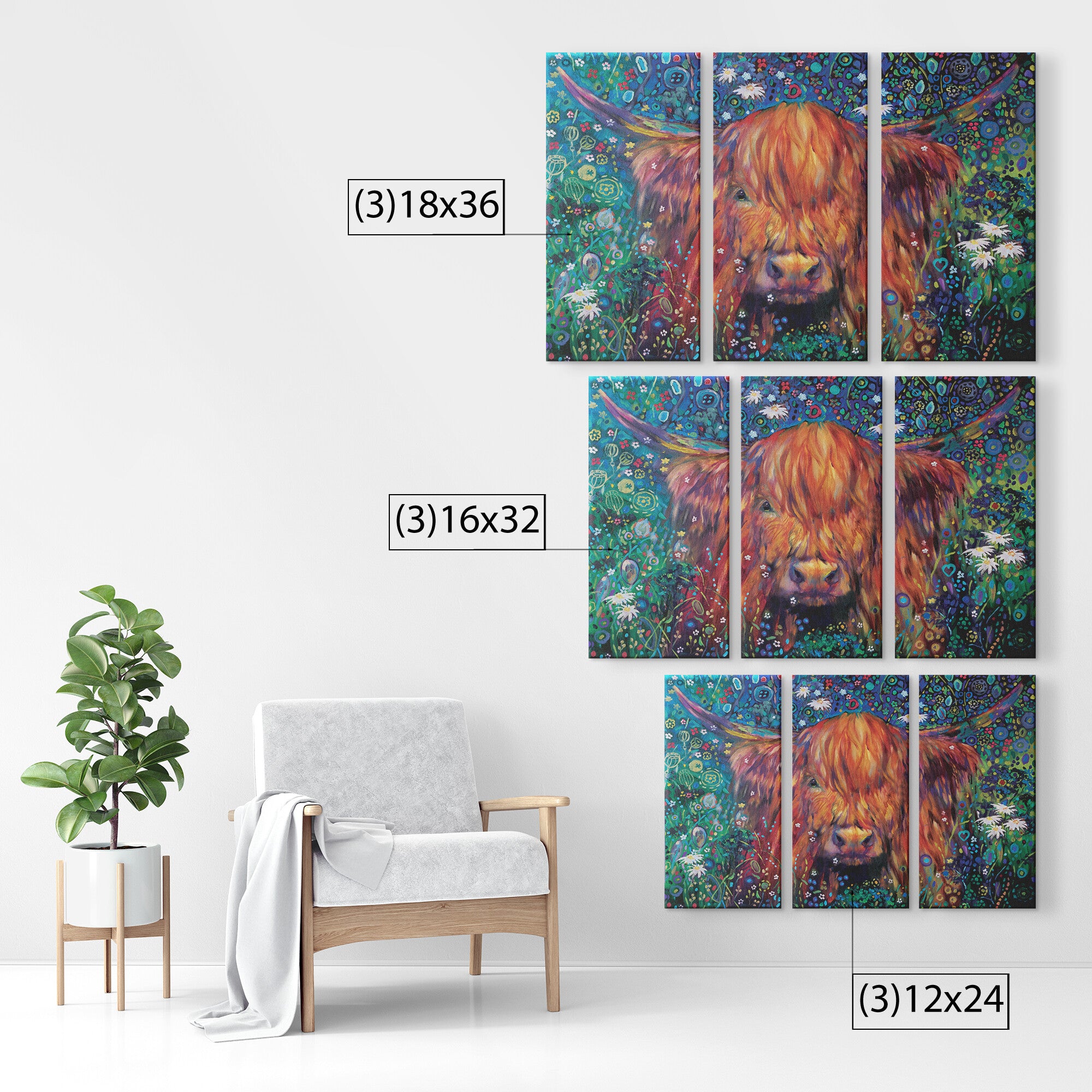 Braemar Daisies - Triptych set of Three Canvases