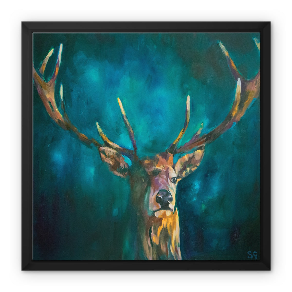 dramatic teal blue stag painting